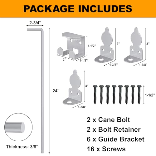 24" Cane Bolt Drop Rod for Gate, Silver Heavy Duty Gate Latch 2 Pack | Gate Latch for Wooden Fence Metal Gates, Gate Ground Stopper Hardware for Wood PVC Vinyl Metal Gates - color: 24"-Silver, size: 2 Pack