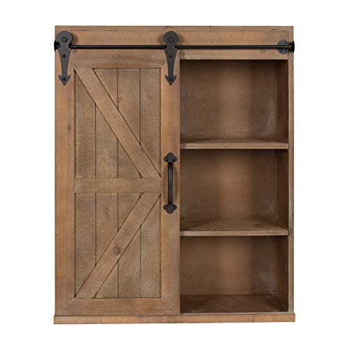 Kate and Laurel Cates Wood Wall Storage Cabinet with Sliding Barn Door; 22 x 9 x 28; Rustic Brown; Decorative Farmhouse Over the Toilet Cabinet with Three Shelves for Bathroom or Kitchen Storage - color: Rustic Brown