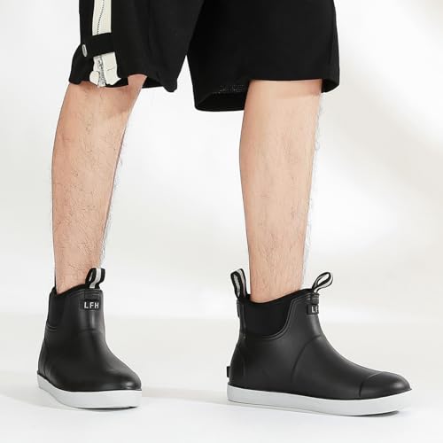Men's Deck Boots, Waterproof Ankle Rain Boots Men Anti-Slip Traction, Outdoor Rubber Fishing Garden Boots High-Performance Shoes for Farming - color: Black, size: 9