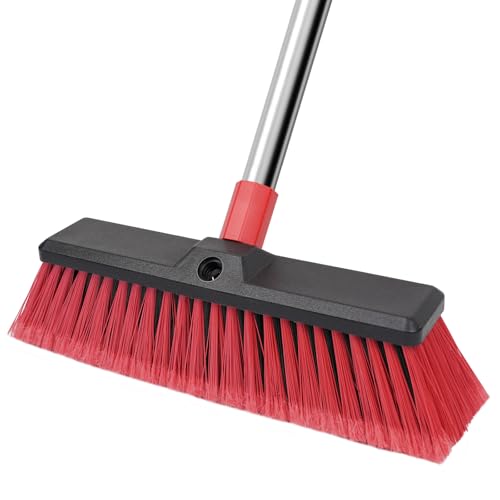 14”Push Broom with 70” Long Handle Heavy Duty Outdoor Broom for Cleaning Shop Garage Driveway Patio Deck Concrete Floor Sweeping - size: 14inch