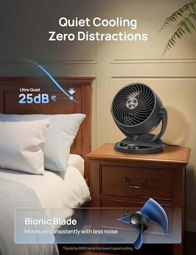 DREO Desk Fan, 12-Inch Air Circulator Fan for Bedroom, 70ft Powerful Airflow, 120° Tilt Adjustment, 25dB Ultra-Quiet, 3 Speeds Small Table Fan for Whole Room, Home, Office - color: Grey