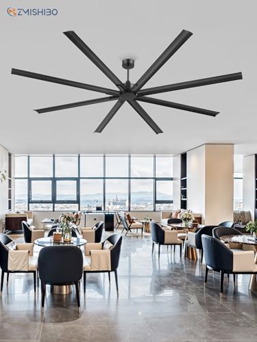 ZMISHIBO 108 Inch Industrial Ceiling Fan without Light, 8 Aluminum Blades | DC Motor, Damp Rated, 6 Speeds, Remote Control, 3 Downrods, Flat/Sloped Ceiling, Commercial, Farmhouse, Garage, Warehouse - color: Black, size: 108inch