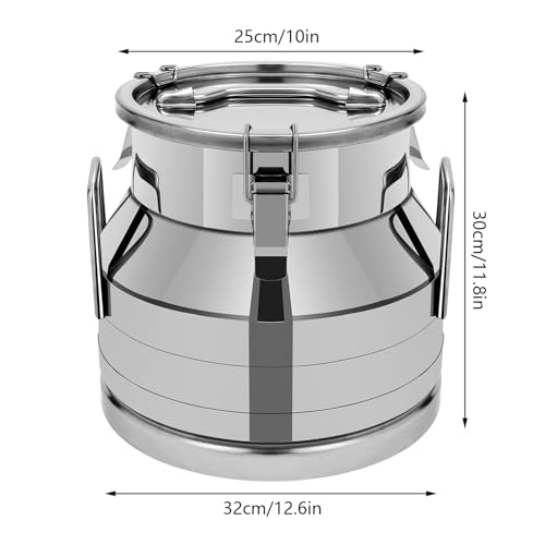 Stainless Steel Milk Can, 12 Liter Seamless Milk Jug Wine Pail Bucket 3.16 Gallon Anti-Leak Liquid Storage Container Milk Pail with Sealed Lid Heavy Duty for Milk and Wine (12L) - size: 12L