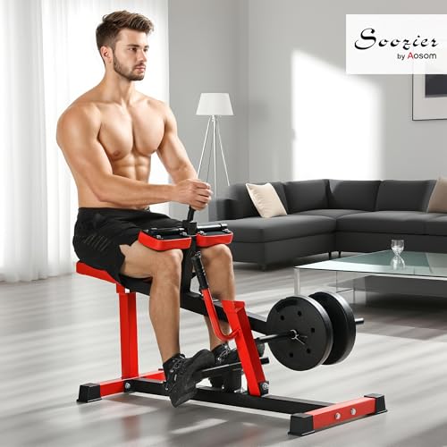 Soozier Seated Calf Raise Machine for Home Gym Waist Arm Training | Adjustable Calf Machine Leg Extension - color: Red