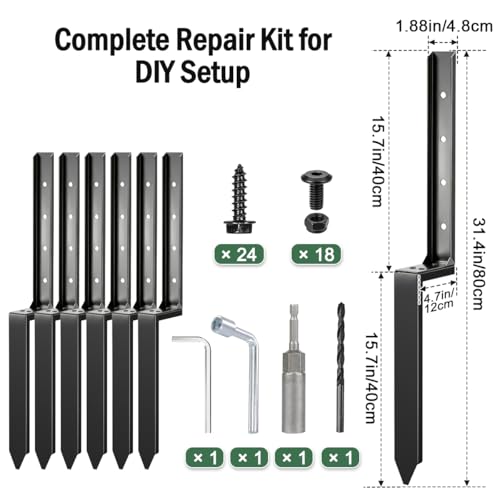 Fence Post Repair Kit, 6 Pack Heavy Duty Fence Post Anchor Stabilizer for Repairing Broken Leaning Tilted Damaged Wood - size: 6 PCS