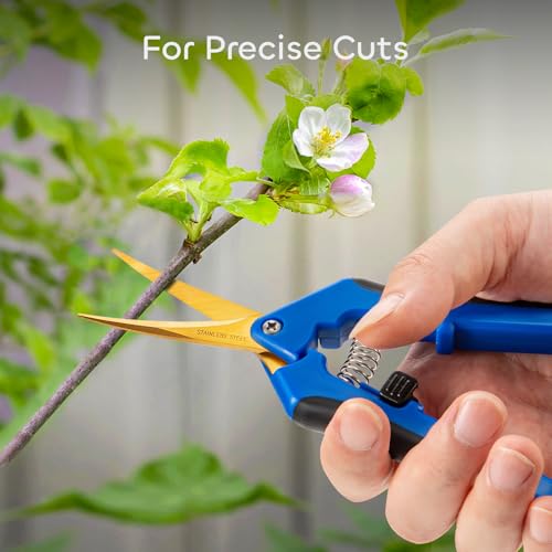GROWNEER 3 Packs 6.5 Inch Pruning Shears with Curved Blades Trimming Scissors For Gardening Hand Pruning Snips Titanium Coated Precision Blades - style: Blue
