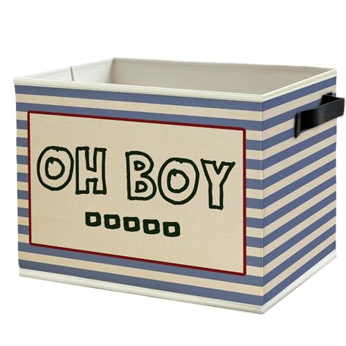 Oh Boy Kids Storage Bins Box with Handles, Retro Blue Striped Collapsible Basket Organizer for Kids Boy Nursery Room Playroom Bedroom Bathroom Books Clothes - color: Color16
