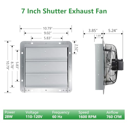 Shutter Exhaust Fan, 7'' Wall Mount Attic Fans w/Speed Controller,760CFM, Chicken Coops Vent Fan for Greenhouse, Gable, Barn, Garage, Shed Ventilation Fan - color: With Speed Control, size: 7 inch