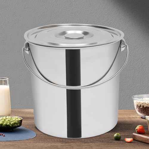 Extra Thick 20L Stainless Steel Barrel Bucket with Lid, Milk Can, Food & Water Storage, Wine Pail, Champagne Cooler, Kitchen Bucket - color: 20l