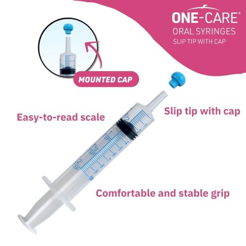 ONE-CARE 10ml Oral Syringe w/Cap, Slip Tip Liquid Dispensers, 100/Box | Precise Dosing, Infants-Oral Feed, Accurate Graduation, Individually Wrapped, Food-Grade Plastic, Adult & Pet - size: 10 ml Blue Scale