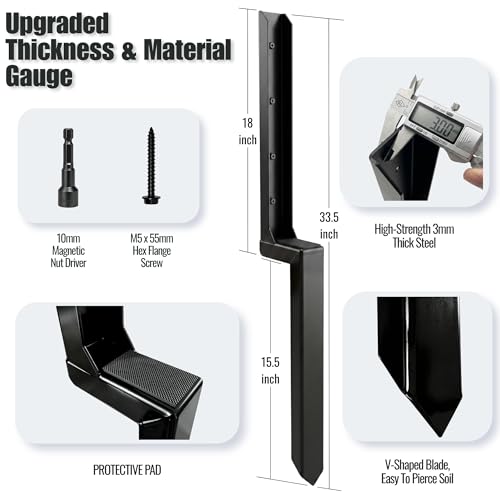 Fence Post Repair Kit - Heavy Duty Post Anchor Stakes for 4x4 Wood Posts, Reinforce Leaning or Rotted Fence Posts, No Digging Required, Black Powder Coated Steel (One-Piece)