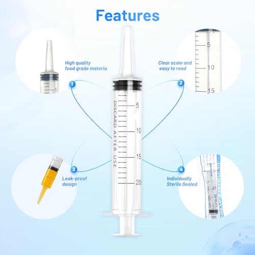 20ml Plastic Syringe with Cap, Large Syringes without Needle for Liquid, Scientific Labs, Measurement, Pet Feeding ,Ink Refilling ,Oil or Glue Applicator, Individually Wrapped (10 Pack) - style: 20ml