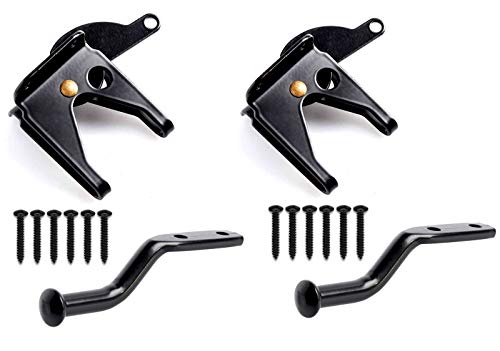 2 Set BullDog Hardware Self-Locking Gate Latch - Post Mount Automatic Gravity Lever for Wood Fence Gate Latches - Black Finish Steel