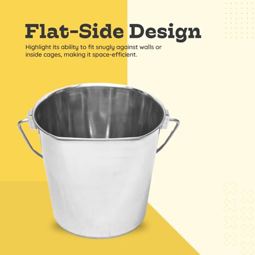 4 quart Stainless Steel Flat Side Bucket | 1 gal Durable Heavy Duty Food & Water Feeding Pails for Birds Dogs Cats Goat | Fits kennels Cages Critter Crates Hanging Pet Pail | Multipurpose - size: 4 Quarts