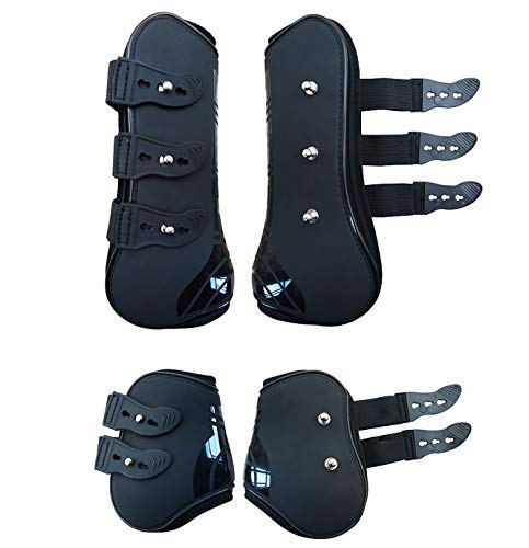 Open Front Jumping Tendon Horses Boots, Secure Leg Protection, Lightweight and Tough Dressage Horse Riding Equestrian Equipment - color: Black(Front & Hind Boots Set)