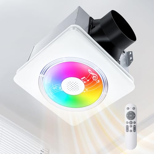 GROWNEER Bathroom Exhaust Fan with Bluetooth Speaker and Heater, Quiet Exhaust Ventilation Fan with Light & Remote 110/160 CFM 1.0 Sone, 9 RGB Modes, 1500lm 3-CCT & Nightlight - style: Bluetooth & Heater