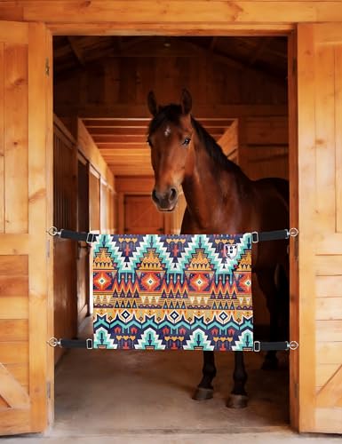 Harrison Howard Horse Stall Guard with Adjustable Straps and Sturdy Spring Hooks Included Aisle Guard Stall Guard for Horses, Tribal Vibe - color: Tribal Vibe