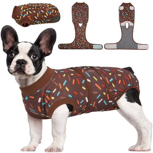 Kuoser Dog Surgery Suit, Female Dog Recovery Suit Doggie Onesie for Surgery | Comfy Recovery Suit for Dogs, Post-Op Onesie for Female & Male Dogs, Soft Protective Wear - color: A-BrownRibbon, size: S (Back:11.4-13.4'', Weight:7-15 LB)