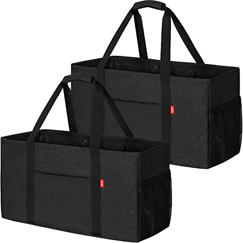 LHZK 2 Pack Extra Large Utility Tote Bag with Metal Wire Frame and the Sides Rinforced, Extra Large Tote Bag with Handle for Pool Beach Laundry Storage (Black) - color: Black, size: 22.5''x10.5''x12''-2 Pack