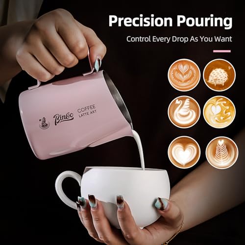 Milk Frothing Pitcher with Sharp Spout & Angled Rim – Precision latte art pitcher for Fine Lines & Intricate Patterns – 18/8 Stainless Steel Milk Steamer Cup for Cappucci
