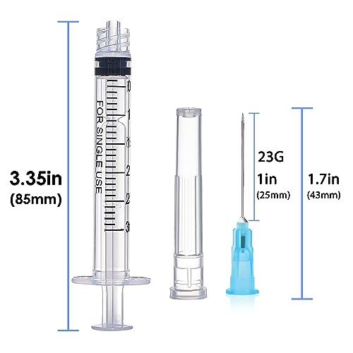 Arrebol 3ml syringe with luer lock needle,Plastic Disposable Syringe Tool for Scientific Labs,Liquids Refilling,Measuring,Individually Sealed Packaging (3ml with 23G1inch Needle 100-Pack)