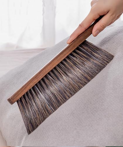 2PCS Hand Broom Cleaning Brushes-Soft Bristles Dusting Brush for Cleaning Car/Bed/Couch/Draft/Garden/Furniture/Clothes,Wooden Handle(Brown) - color: Brown