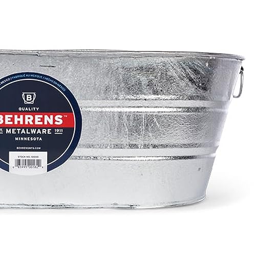 Behrens 16 Gallon Round Galvanized Weatherproof Steel Tub with Wire Handle and Offset Bottom for Indoor Home and Outdoor Garden Use, Silver - size: 16 gallon