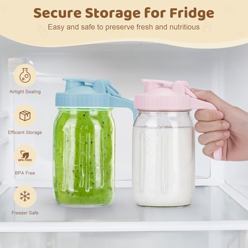 AoeJarry Breast Milk Pitcher with Leak Proof Flip Cap & Pour Spout, 32 oz Wide Mouth Mason Jars for Breast Milk Storage Container, Glass Picther with Lid for Cold Brew Coffee, Sun Tea, Juices, Blue - color: Blue