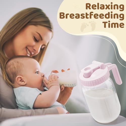 AoeJarry Breast Milk Pitcher with Leak Proof Flip Cap & Pour Spout, 32 oz Wide Mouth Mason Jars for Breast Milk Storage Container, Glass Picther with Lid for Cold Brew Coffee, Sun Tea, Juices, Green - color: Green