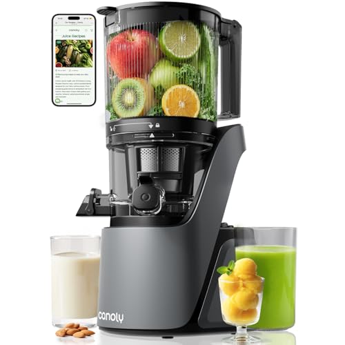 Canoly 3-in-1 Cold Press Juicer C16, Makes Juice & Sorbet & Nut Milk | 6" Extra Wide Feed Chute, Powerful AC Brushless Motor, Self Precut System, Juicer Machines with BPA-Free (Space Gray) - color: Space Gray
