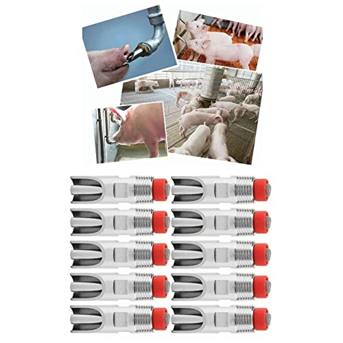 10 Pcs Stainless Steel Automatic Pig Waterer Nipples, 1/2" NPT Thread Livestock Watering System Drinkers for Piglets, Goats, Sheep, and Farm Animals Supplies