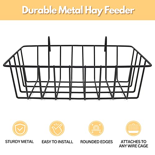 Rabbit Hay Feeder - 2Pcs Metal Hay Holder for Bunny & Guinea Pig | Grass Rack for Chinchilla Cage, Reduce Mess, Feeding Accessory for Small Animals, 9x4x3 Inch