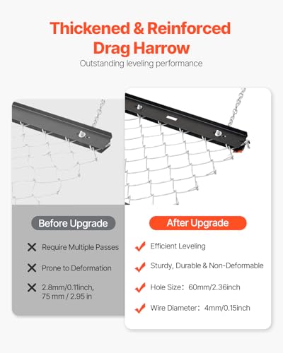 VEVOR Drag Harrow, 4 x 5 ft Chain Harrow - Made from Q235 Steel, UTV Tractor Attachments for Landscape Leveling or Sod Prepping, Durable Harrow Rake for Gravel Driveway, Farm Field Garden Black - size: 4 x 5 ft