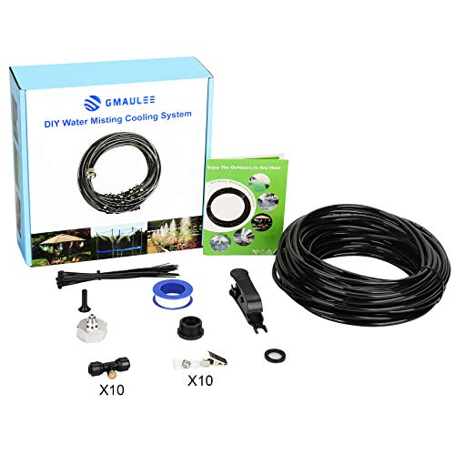 GMAULEE Misting Cooling System, DIY 33FT(10M) Misting Line +10 Brass Mist Nozzles+ a Brass Connector(3/4'') Outdoor Mister System for Patio Waterpark Garden Trampoline Greenhouse - size: 33 ft (10M)+10 Brass