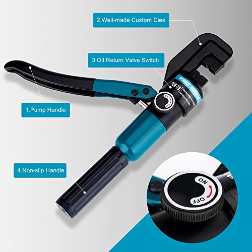 Hydraulic Crimping Tool for 1/8"-3/16" Cable Railing Kits, 10-Ton Crimper | 9 Hardened Dies, One-Hand Use, Hydraulic Crimper for Cable Railing Hardware, Wire & Battery Cable Crimping 12-2/0 AWG DC03 - color: Black