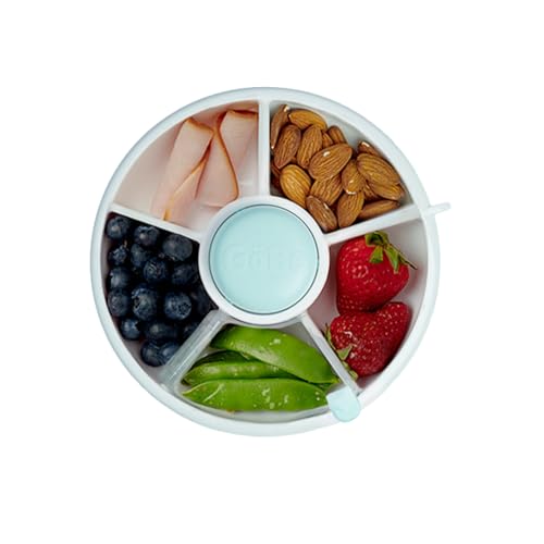 GoBe Kids Small Snack Spinner Flip Bundle with Hand Strap and Sticker Sheet - Reusable Snack Container with 5 Compartment Dispenser and Lid | BPA/PVC Free | Dishwasher Safe | No Spill- Macaron Blue - color: Macaron Blue, size: Small - Flip