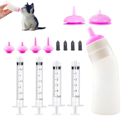 Puppies Nursing Nipple with Syringe, Kitten Nursing Kit,Wide Mouth Angled Soft Silicone Feeding Bottles, with Ventilation Valve Resistant Tearing for Puppies,Kittens,Rabbit (Pink) - color: Pink, size: Model 2
