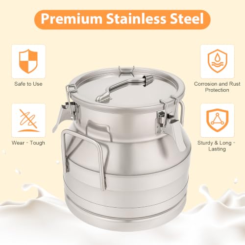 Stainless Steel Sealed Milk Barrel，12L/3.17Gallon Large Milk Bucket Wine Can Pail Tote Tank with Sealed Lid & Handle for Milk Wine Oil Liquid Tranport Storage Container - size: No Spigot