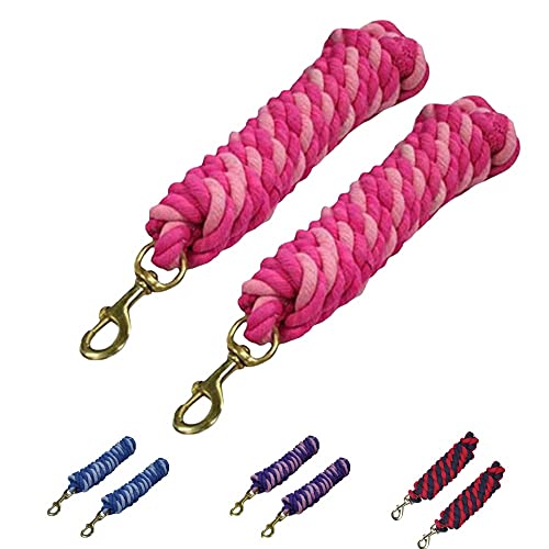 Derby Originals Pair of 2 10' Braided Cotton Lead Ropes with Brass Bolt Snap for Horses and Livestock - color: Pink/Dark Pink
