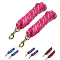 Derby Originals Pair of 2 10' Braided Cotton Lead Ropes with Brass Bolt Snap for Horses and Livestock - color: Pink/Dark Pink