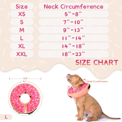 Supet Inflatable Dog Cone Collar Alternative After Surgery, Doggie Neck Donut Collar Recovery ECollar, Soft Dog Cone for Small Medium Large Dogs - color: Donut Pink, size: L-(Neck 11"-14")