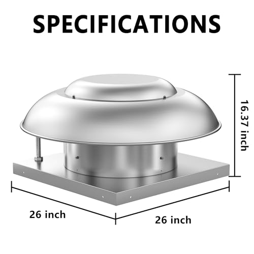 Roof Mounted Exhaust Fan Direct Drive Axial Downblast Exhaust Fan -26" Fan Base, 1/3 HP 2400 CFM 115 Volt Single Phase Motor - size: RMD18
