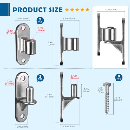Gate Hinges Heavy Duty Gate Hinge, HAGWARE SUS304 2 Packs Fence Gate Hinges with 8pcs Wooden Screws, Wall Mount Gate Hinge for Wooden Fence with 5/8'', Farm Gate Heavy Duty Wood Fence - color: 2Pack(4pcs)with 8 screws