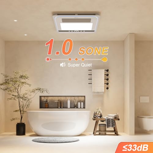 Hawkrown 4 in 1 Bathroom Exhaust Fan with Light, 1760W Heater Fan Light Combo, 190 CFM Bathroom Fan, 1.0 Sone Exhaust Fan with Heater, Light, Ventilation for Home, Bath, Hotel - color: Ivory