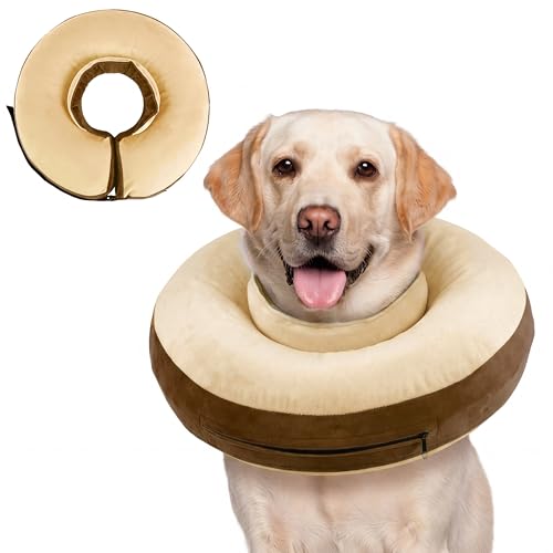Kuoser Inflatable Dog Cone Collar, Dogs Donut Collar to Stop Licking, XL | Soft Dog Cone Alternative After Surgery, Inflatable Pet Neck Pillow Comfortable Recovery E-Collar for Small Medium Large Dogs - color: Vanilla Latte, size: Xl (Neck: 19.6" - 25.5")
