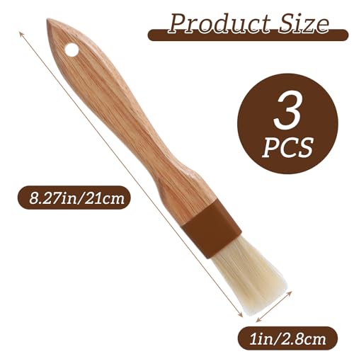 3Pcs Pastry Basting Brush for Cooking and Baking, 1" Boar Bristles and Beech Hardwood Handles Food Grade Culinary Oil Brushes for Barbecue Butter Grill BBQ Sauce Baster Marinade Kitchen Egg Wash Brush