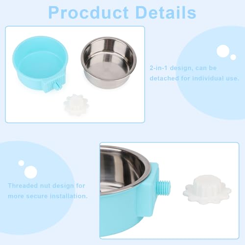 Dog Crate Water Bowl No Spill Removable Hanging Bowls, Blue | Stainless steel + plastic 2-in-1, twist-lock easy install, detachable easy clean, for small dogs/cats/rabbits/guinea pigs - color: Blue+Green