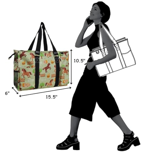 NGIL Utility Water Resistant Tote Bag | Work Tote for Women, Nurse Bag, Teacher's Choice Purse, Gym Bag, Everyday Organizer Top Zipper Closure - color: Barn Horse-black