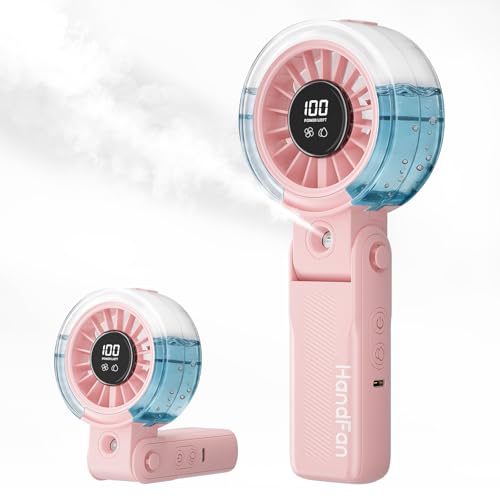 HandFan 4000mAh Handheld Turbo Misting Fan, 100 levels Adjustable High Speed Mister Fan, Portable Spray Water Mist Fans, Foldable Mini Hand Fans for Summer Beach Travel Concerts Disney(Pink) - color: Pink