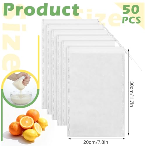 50 Pack Nylon Straining Nut Milk Bag 11.7" x 7.8" Fine Mesh Food Strainer Filter Cheese Cloth Bags for Nut Milk Juice Yogurt Cold Brew Tea Coffee Home Brewing